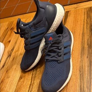 Adidas Dark Blue Athletic Sneakers with White and Red Accents